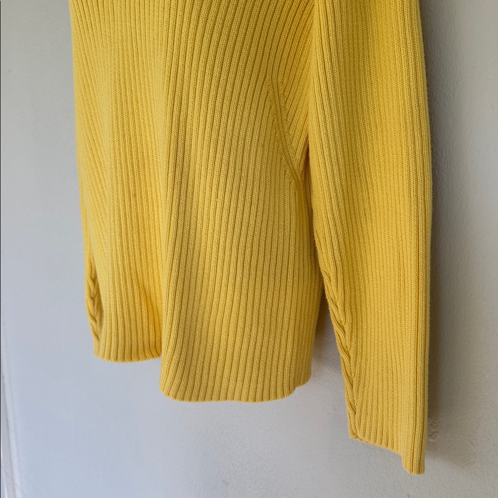 Vintage Y2K Liz Claiborne bright yellow ribbed knit notch neckline sweater large - Picture 8 of 13
